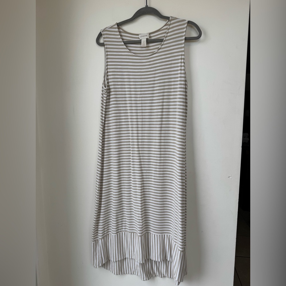 Chico's Striped Midi Dress in Gray and White
